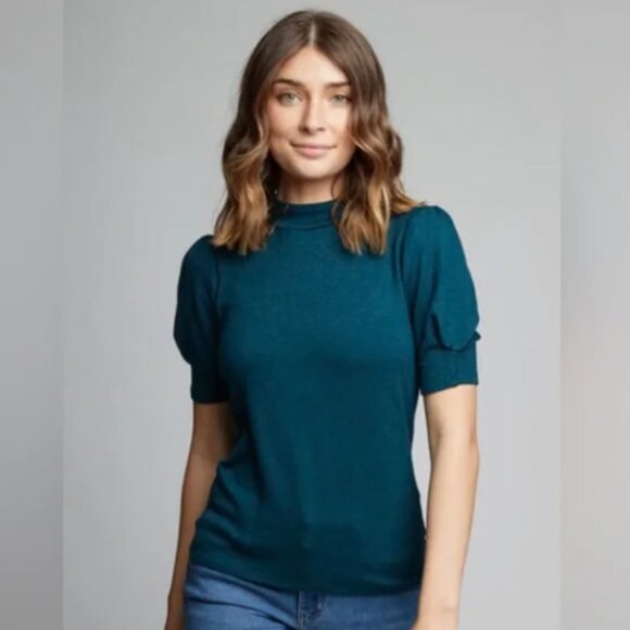 Ann Taylor Factory Sweaters - Ann Taylor Factory Balloon Sleeve Sweater Teal Mock Neck Pullover Size SP